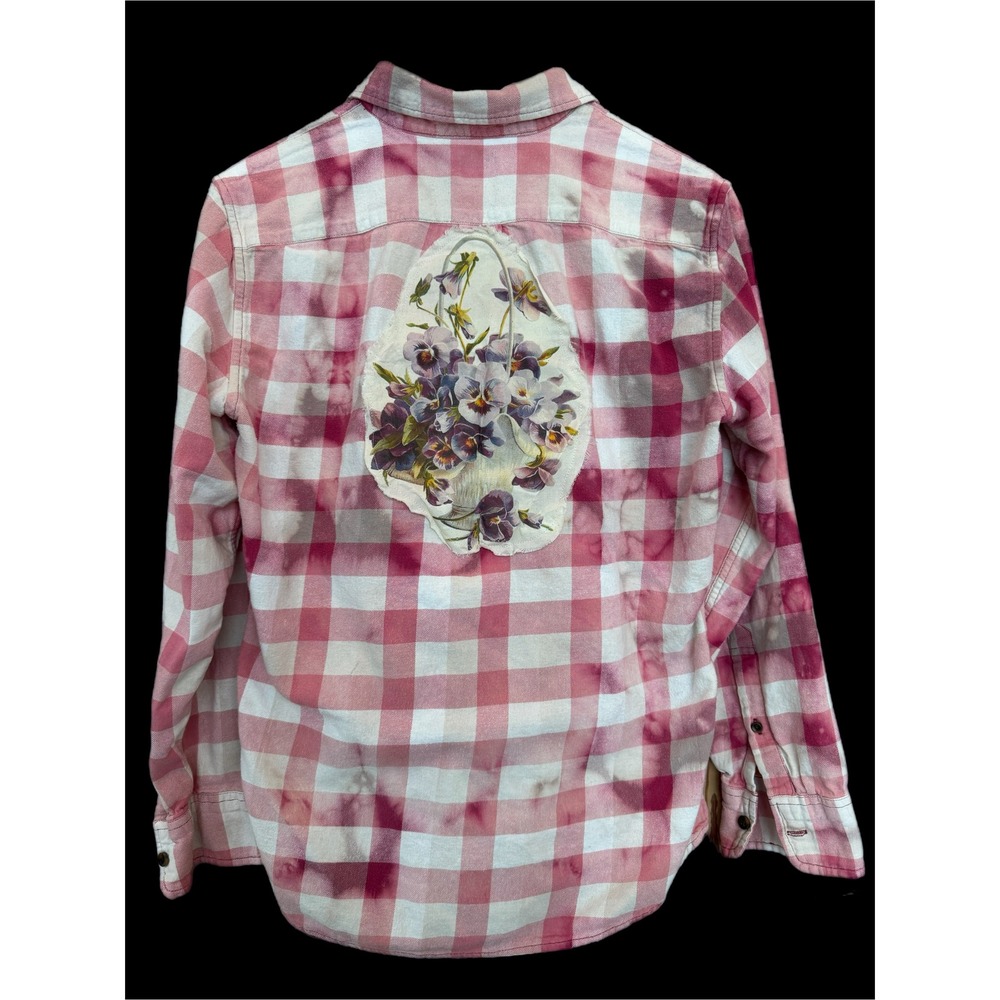 J.Crew Pink Gingham Shirt w Floral Patch | One-of-One Cotton Size Medium